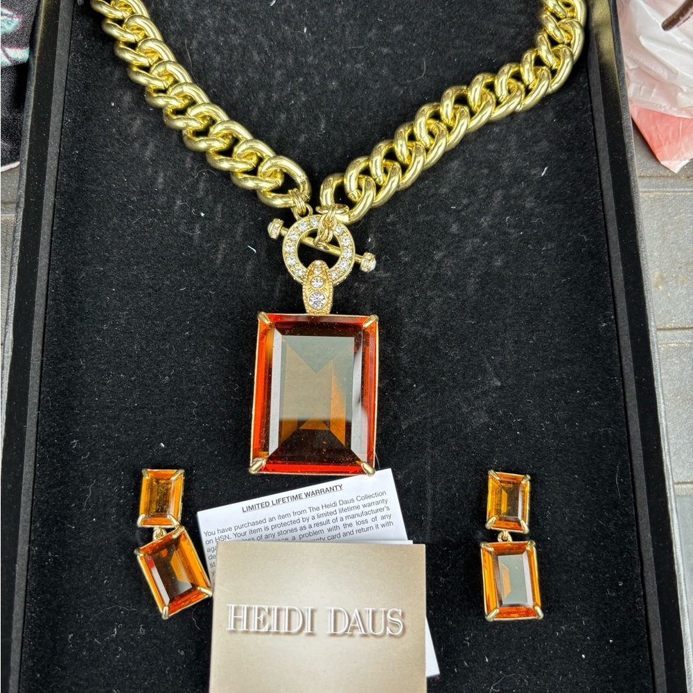 Heidi Daus Gold and Orange Necklace with Elegant Pendant